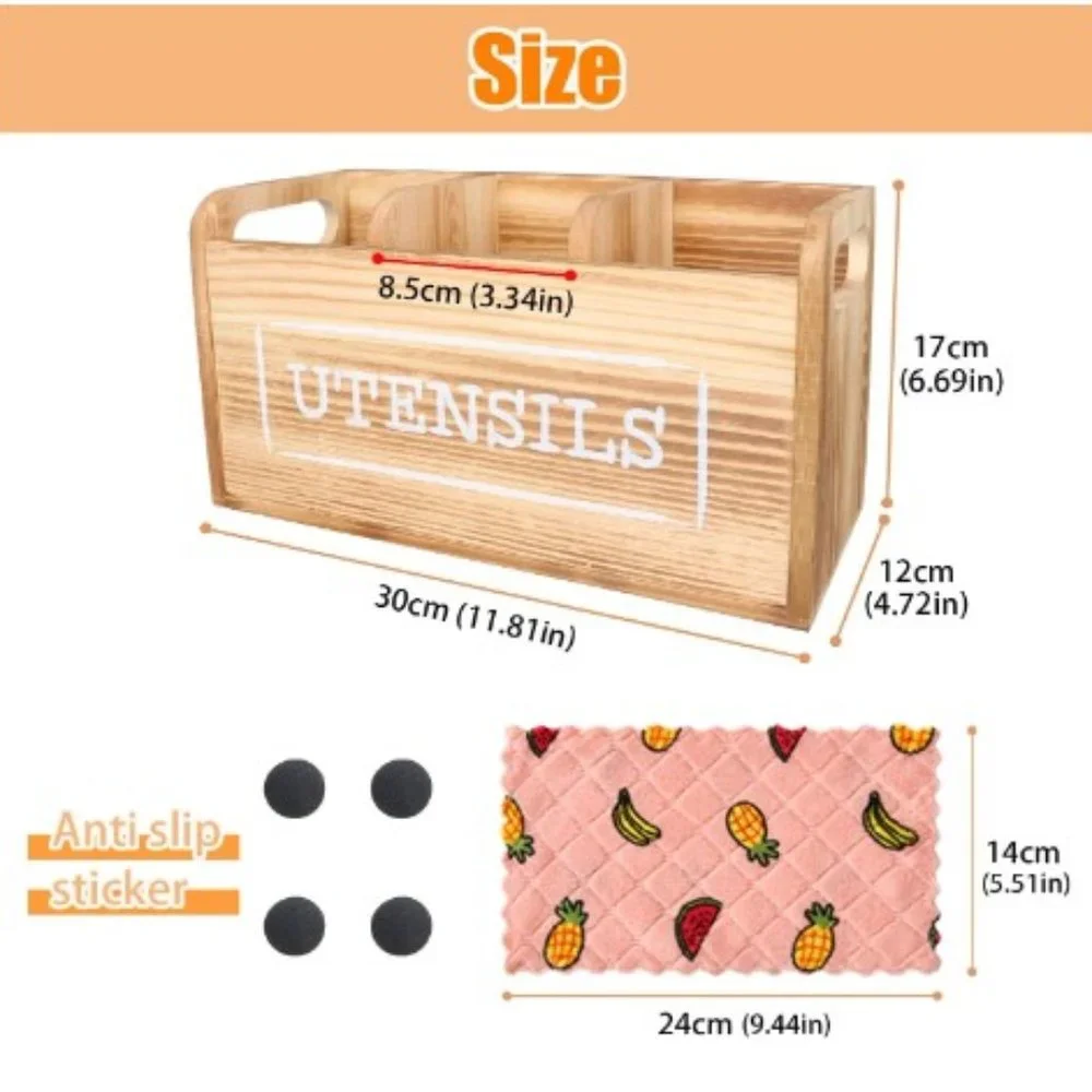 XL Farmhouse Wooden Kitchen Utensil Holder - Cooking Utensil Organizer & Storage
